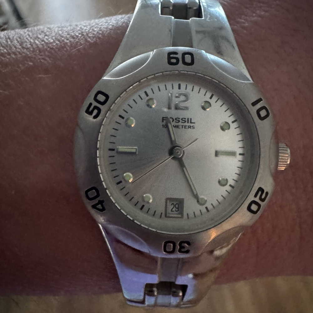 Vintage Fossil Blue AM3916 Silver Stainless Steel Watch